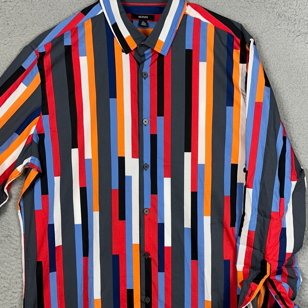 NEW Alfani Button Up Shirt Mens Large Multicolor Geometric Stripe Long Sleeve